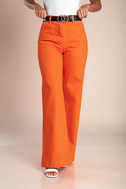 Pantaloni in cotone con gamba larga, colore arancione