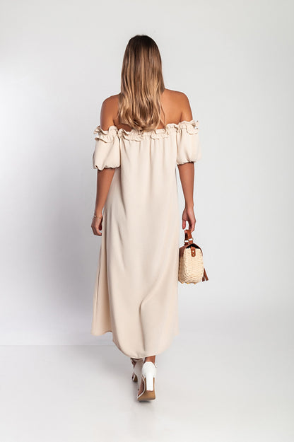 Abito lungo con volant, beige