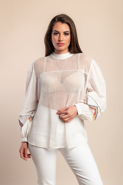 Camicetta in rete di cotone, bianca