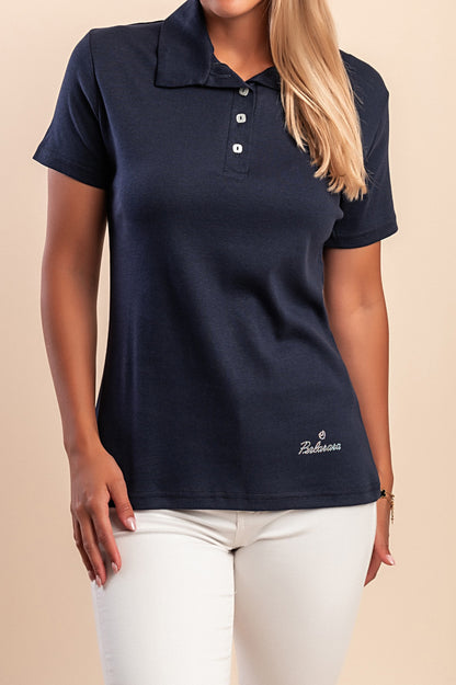 T-shirt in cotone con colletto, turchese