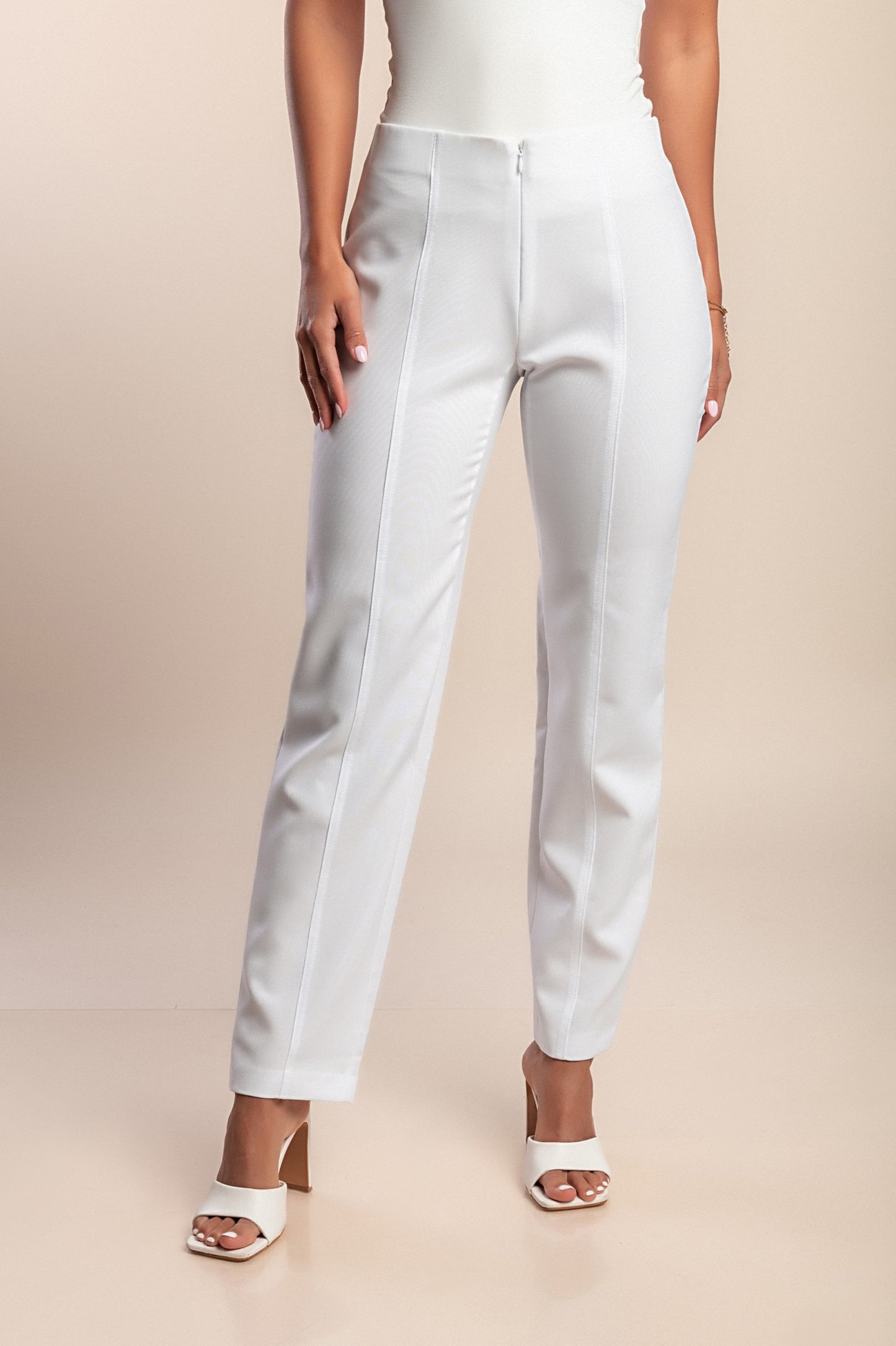 Pantaloni taglie forti con cerniera, bianchi