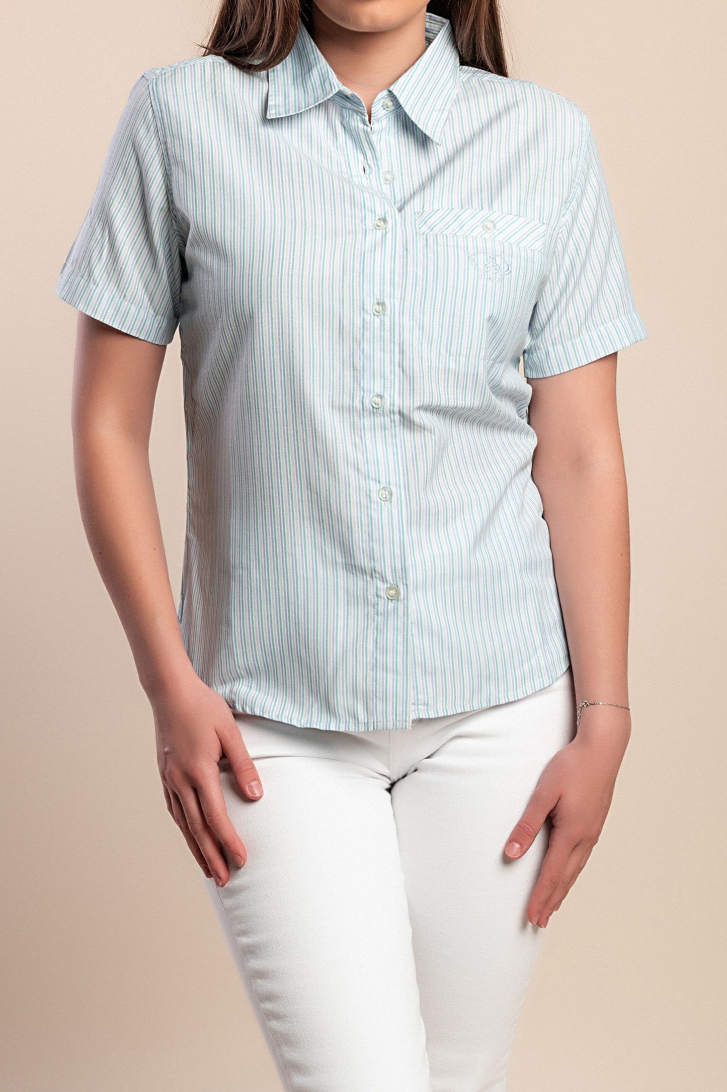 Camicia con stampa a quadri, azzurra