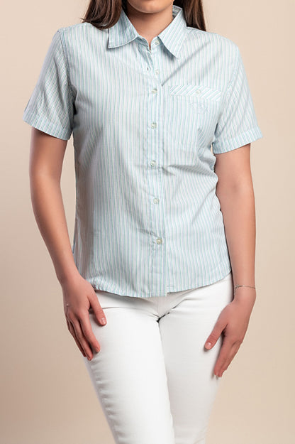 Camicia con stampa a quadri, azzurra