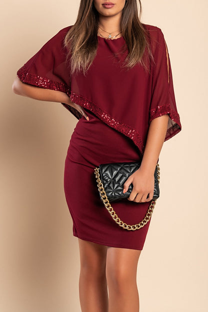Vestito elegante con mantellina Arlet, bordo