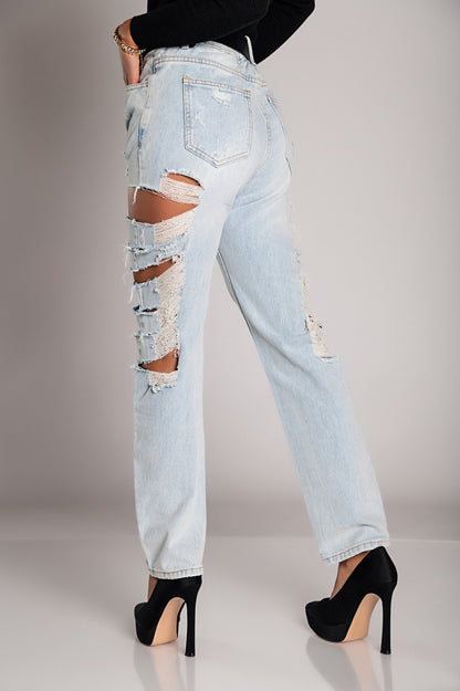 Jeans dritti con grandi strappi Venetina, azzurro