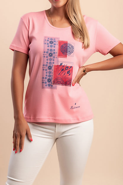 T-shirt in cotone con stampa, rosa chiaro