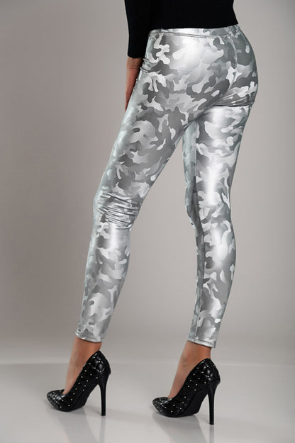 Leggings con fodera e vita ampia, colore argento