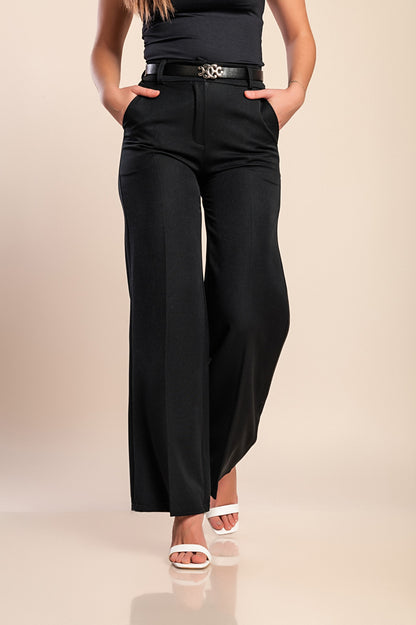 Pantaloni lunghi eleganti con cintura, neri