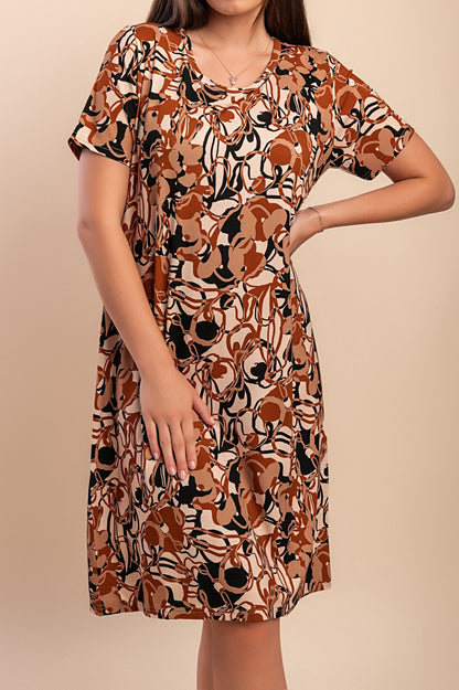 Abito midi con stampa, multicolore