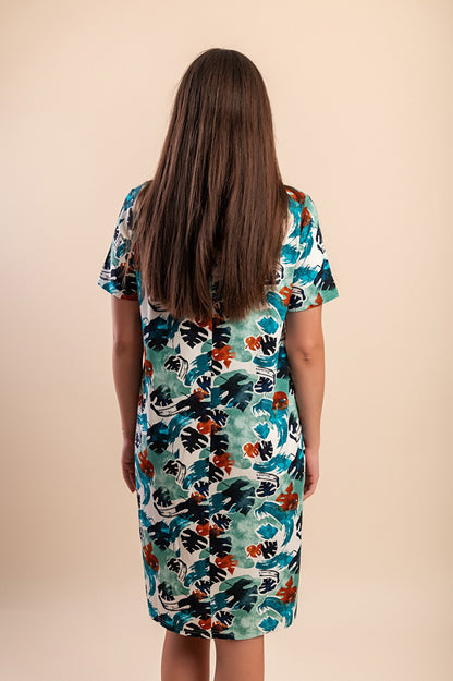 Abito midi con stampa, blu