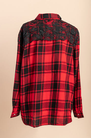 Camicia taglie forti con stampa a quadri, rossa
