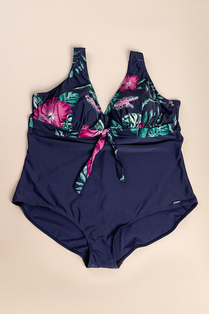 Costume intero taglie forti con stampa floreale, viola