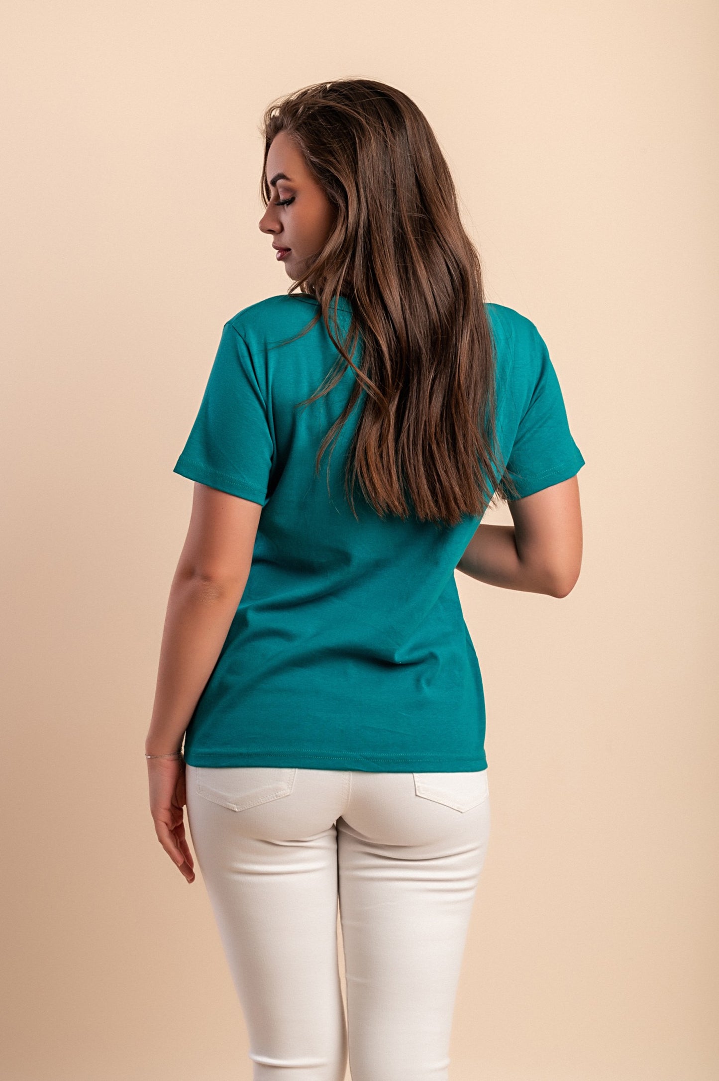 T-shirt in cotone con scollo rotondo, turchese