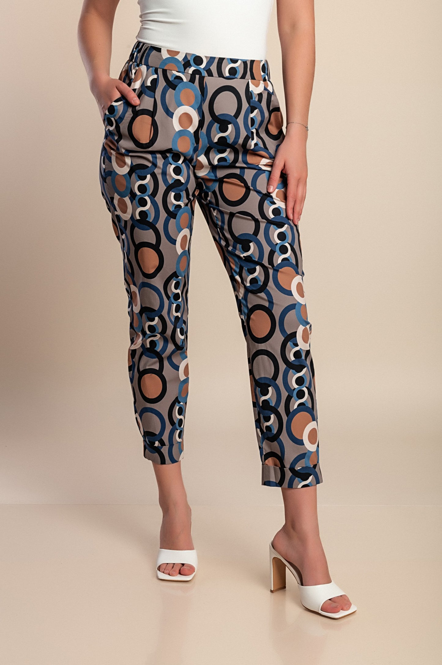 Pantaloni eleganti stampati, grigi