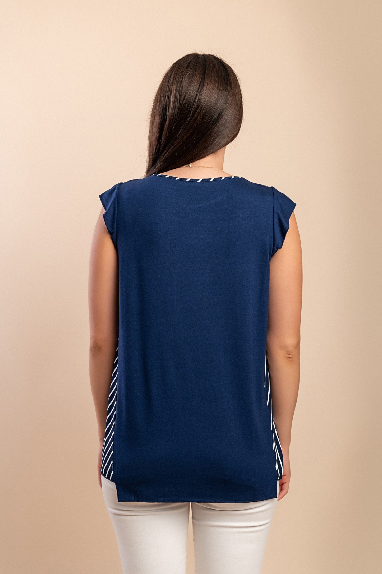 Top con stampa a righe, beige