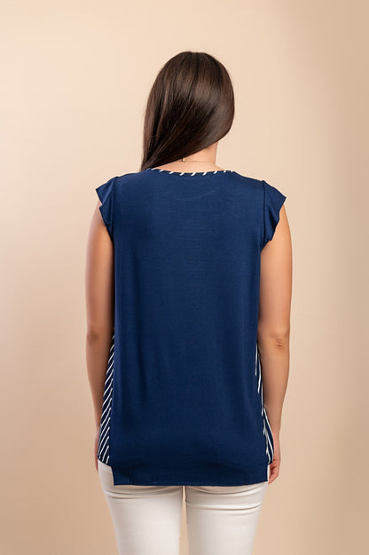 Top con stampa a righe, beige