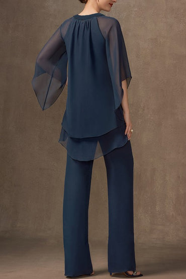 Elegante set tunica e pantaloni lunghi, blu scuro