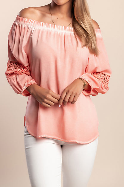 Camicetta con pizzo decorativo, albicocca