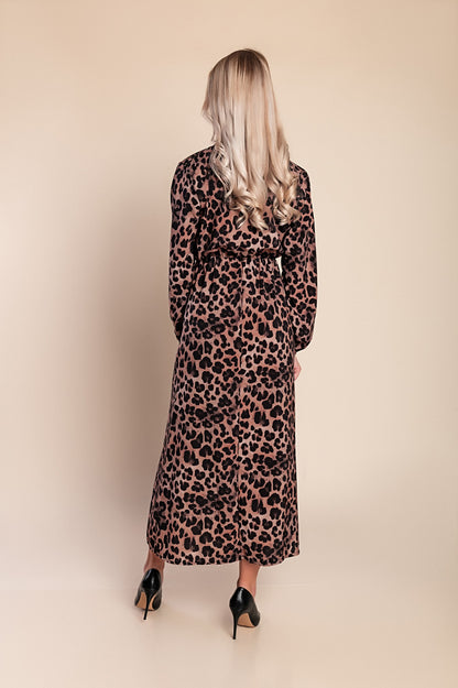 Abito lungo con stampa leopardata, beige