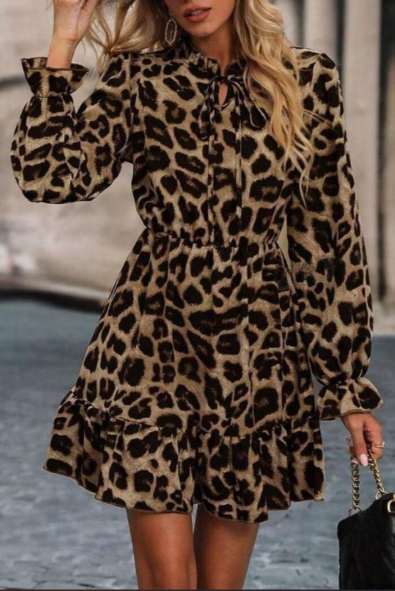Mini abito con stampa leopardata, leopardo