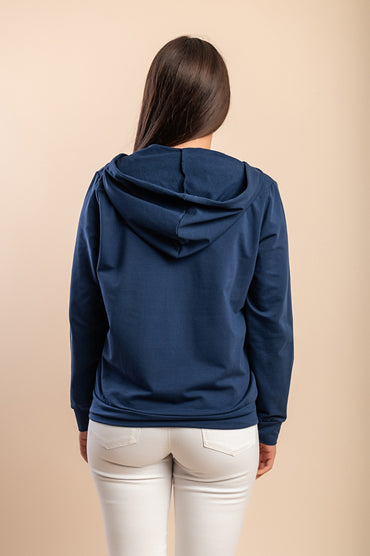 Felpa con zip in cotone, blu scuro