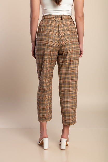 Pantaloni a quadri taglie forti, marroni