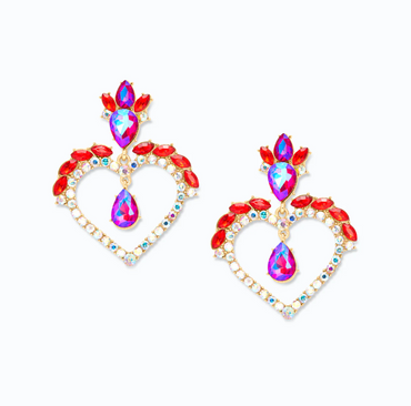 Eleganti orecchini a forma di cuore, ART365, colore rosso