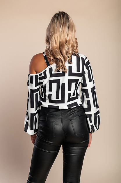 Top con stampa geometrica, nero/bianco