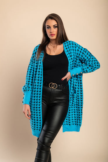 Cardigan lavorato a maglia con stampa Pepita, Blu