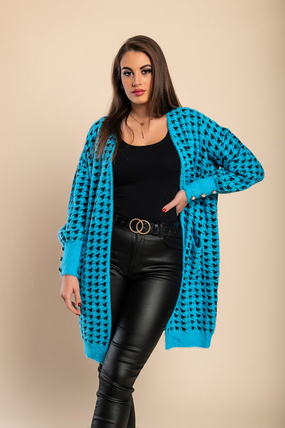 Cardigan lavorato a maglia con stampa Pepita, Blu