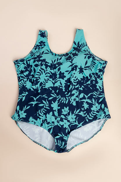 Costume intero taglie forti con stampa, blu