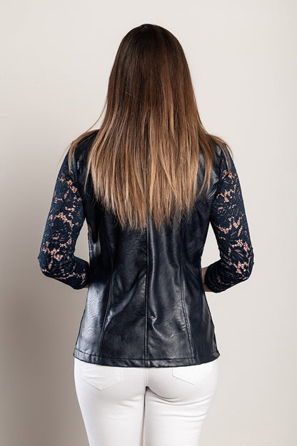 Blazer in ecopelle con inserti in pizzo traslucido Amalfi, nero