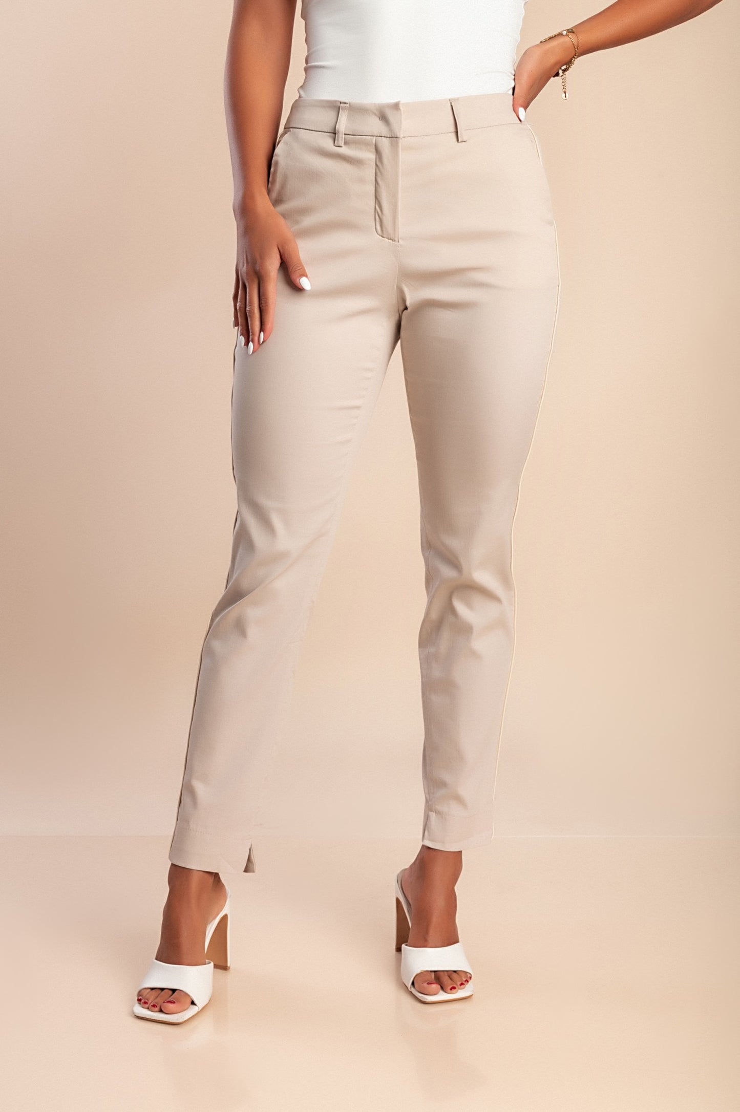 Pantaloni in cotone taglie forti, beige
