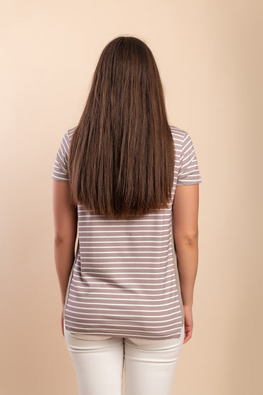 T-shirt con stampa a righe, beige