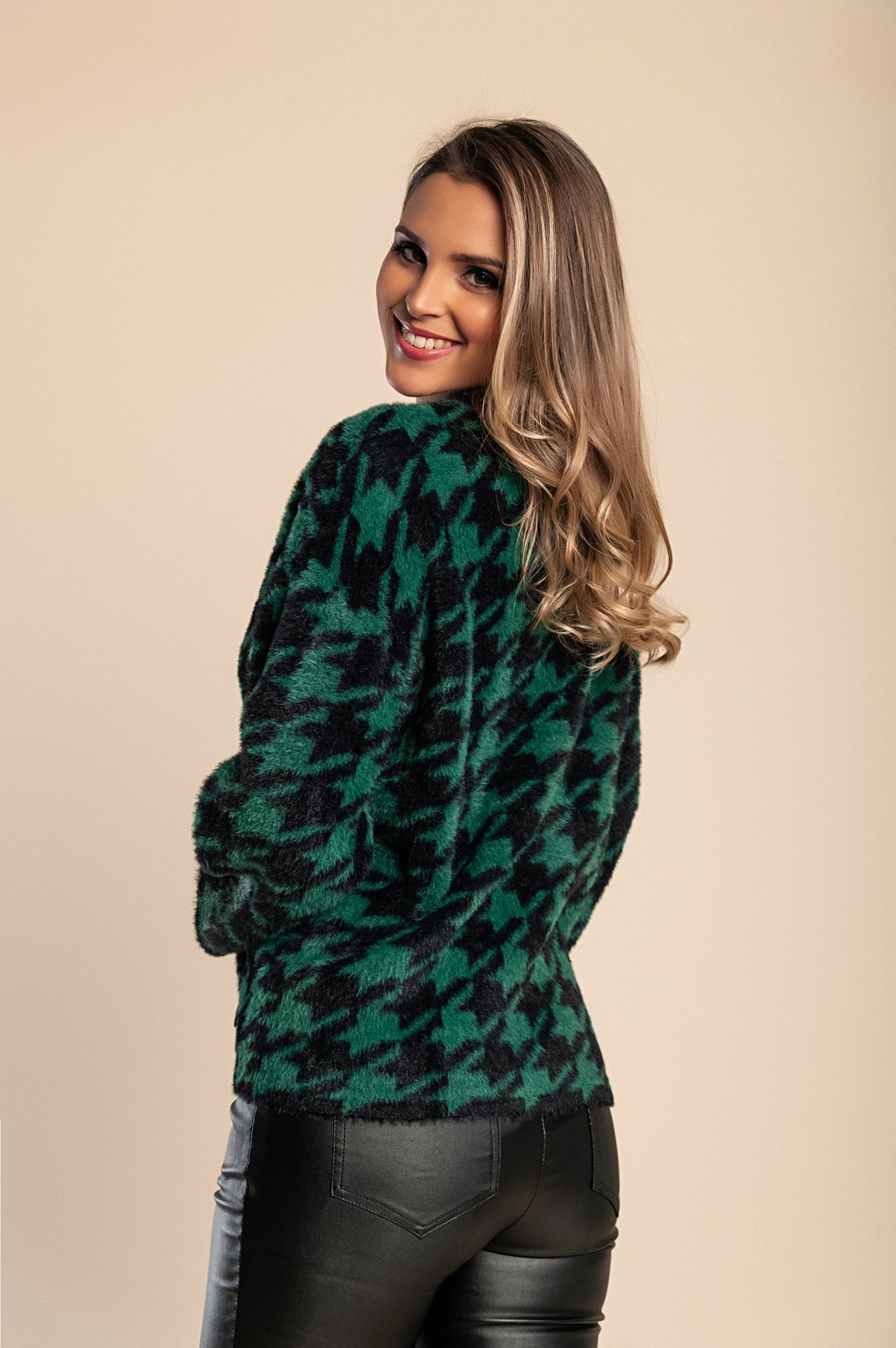 Maglia morbida con stampa pepita, verde