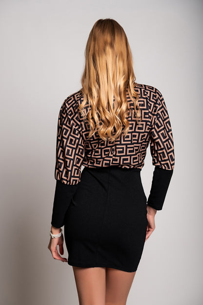 Elegante mini abito con stampa geometrica Lenta, nero