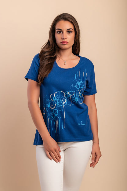 T-shirt in cotone con stampa, blu reale