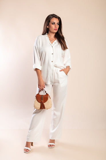 Completo camicia e pantaloni in lino, bianco