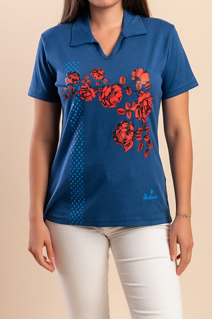 T-shirt in cotone con stampa, blu