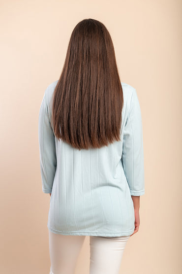 Top taglie forti con maniche a 3/4, azzurro