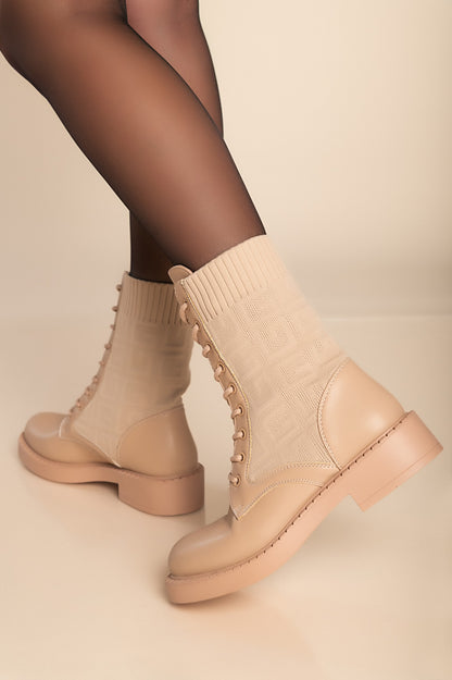 Stivaletti stringati, beige