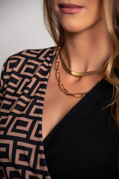 Abito midi elegante con stampa geometrica Melva, nero