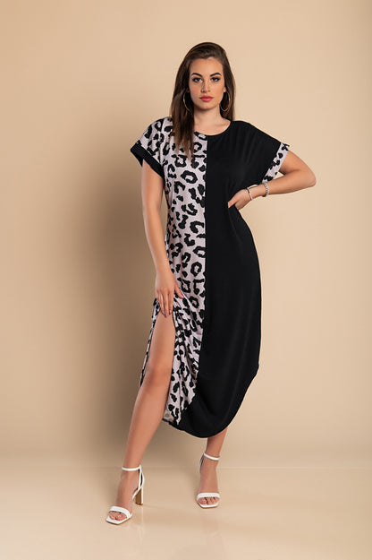 Elegante maxi abito leopardato, nero