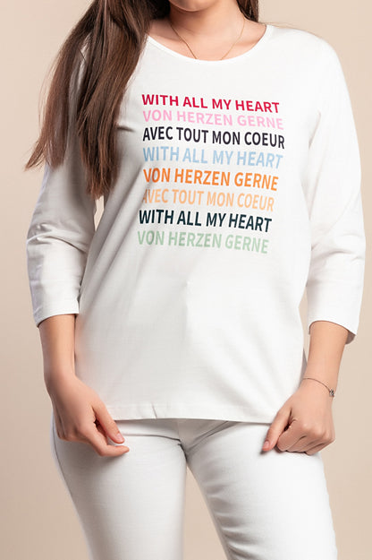 Top in cotone con stampa taglie forti, bianco