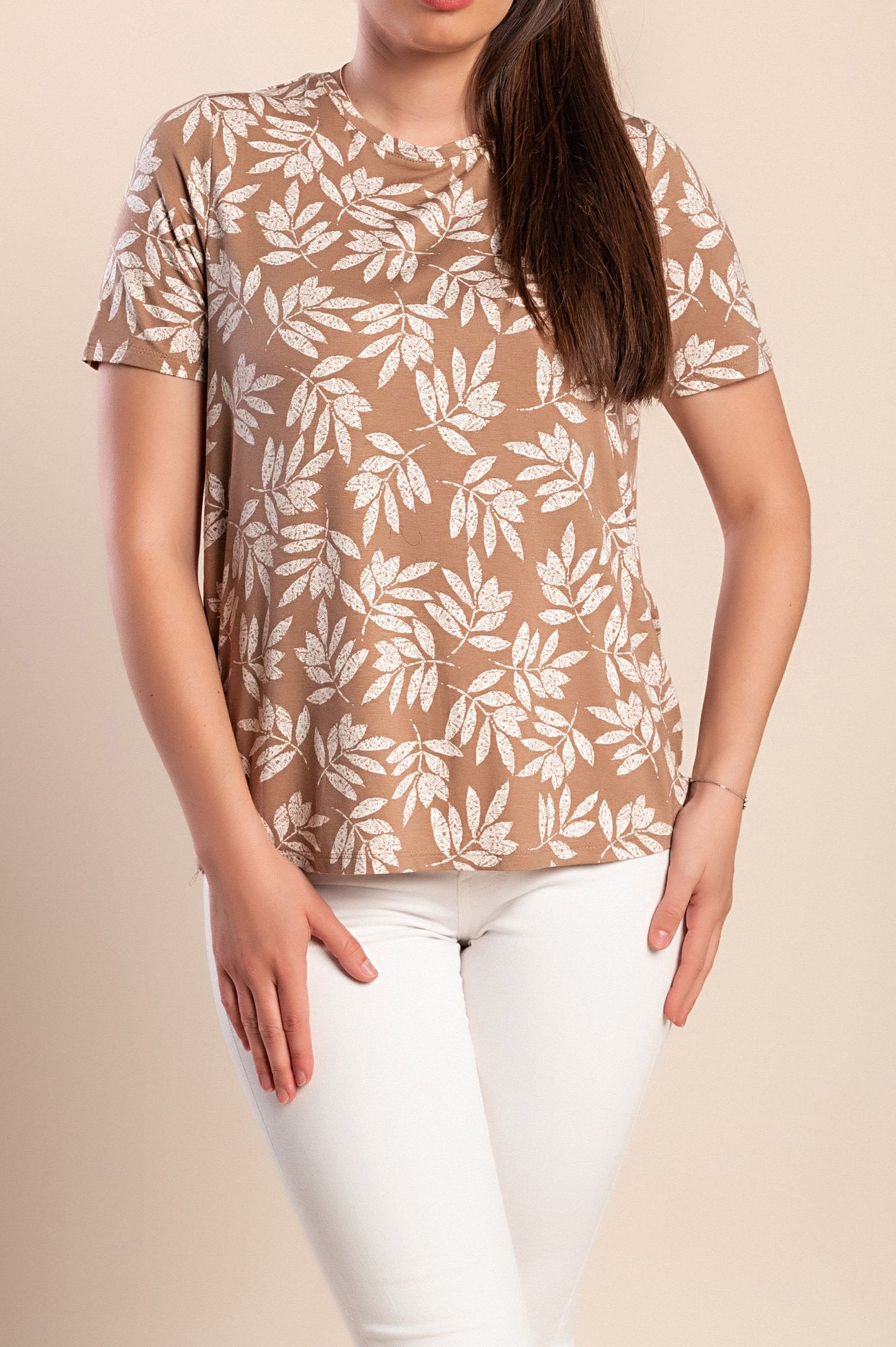 Camicetta stampata taglie forti, beige