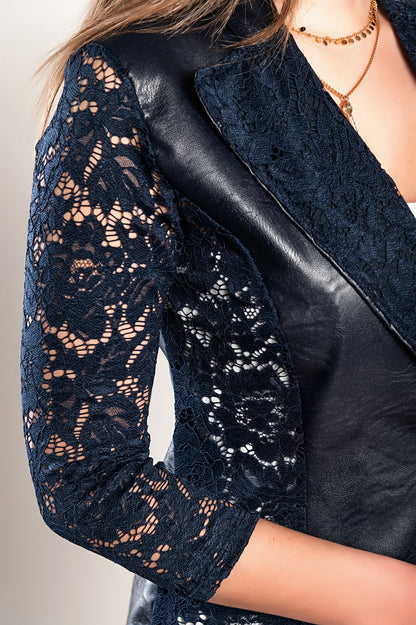 Blazer in ecopelle con inserti in pizzo traslucido Amalfi, nero
