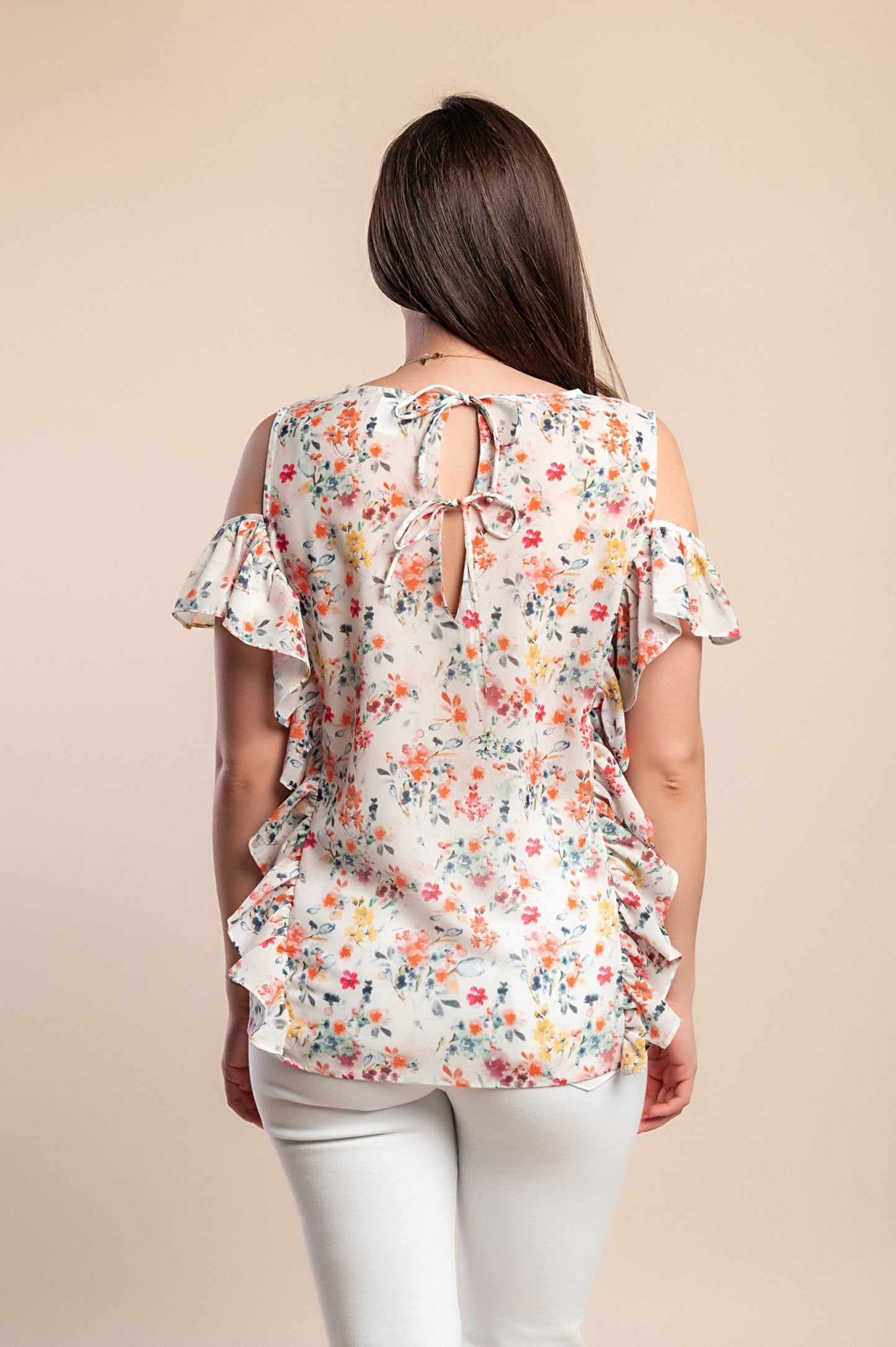 Top taglie forti con volant, bianco