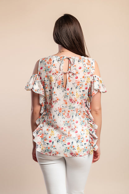 Top taglie forti con volant, bianco