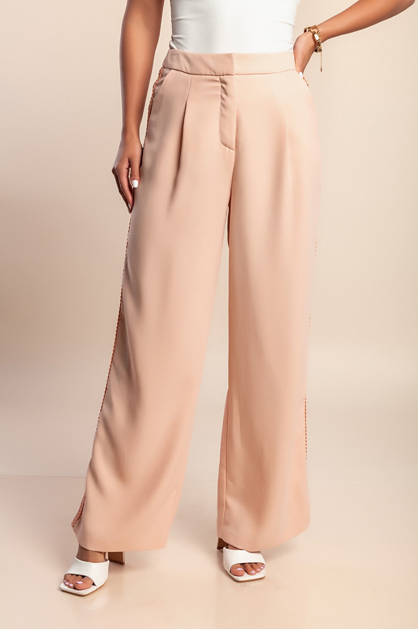 Pantaloni eleganti a gamba larga, rosa