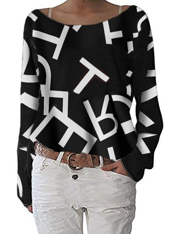 Camicia elegante con maniche lunghe e stampa lettere Osmana, nera